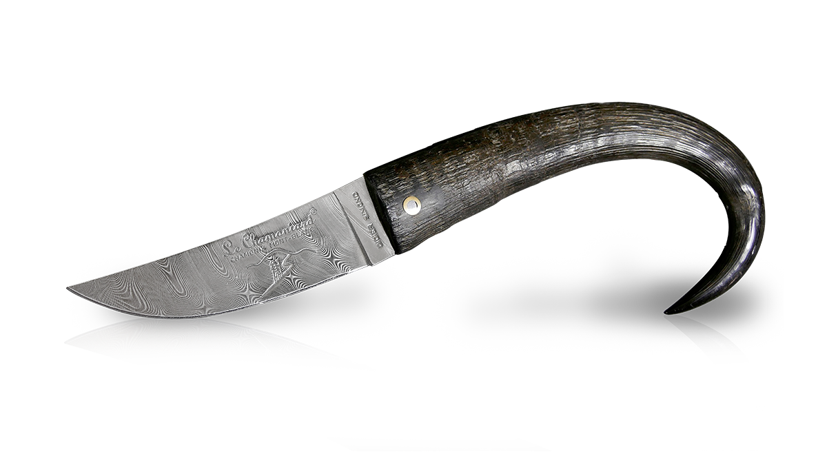 Couteau artisanal en corne de chamois lame Damas