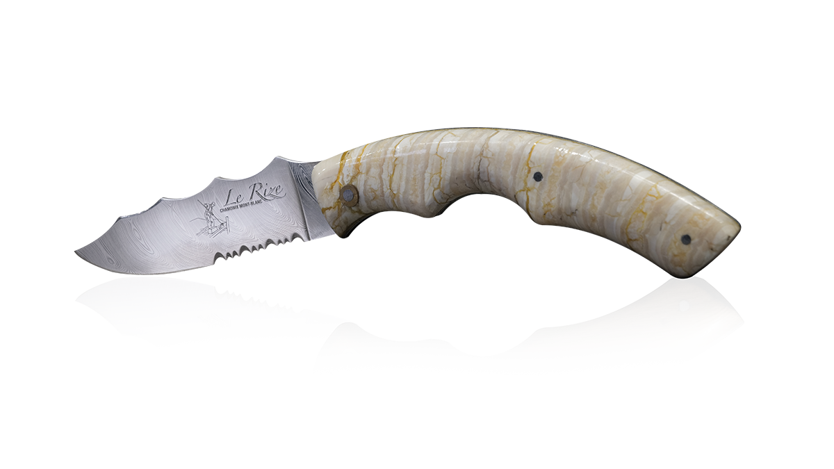 Couteau artisanal en ivoire de mammouth et lame Damas