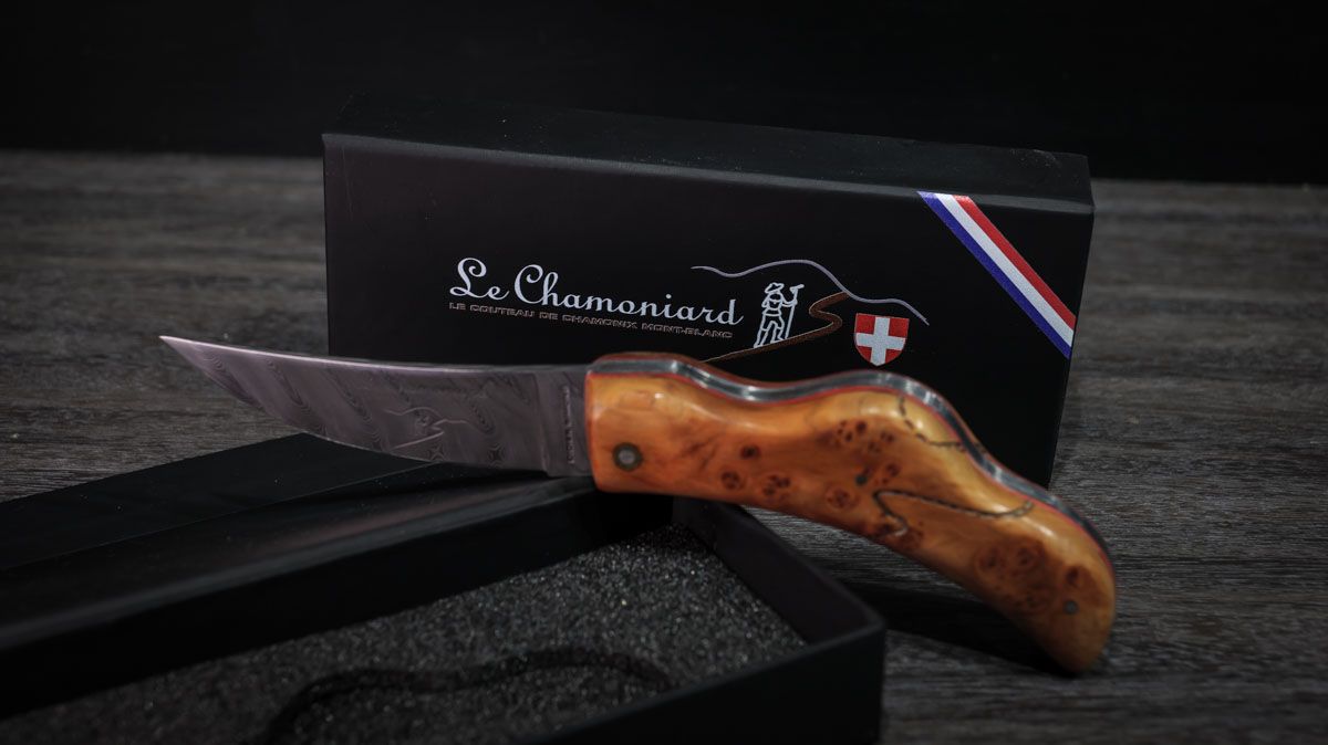 Couteau loupe d'arolle bois fossile le chamoniard