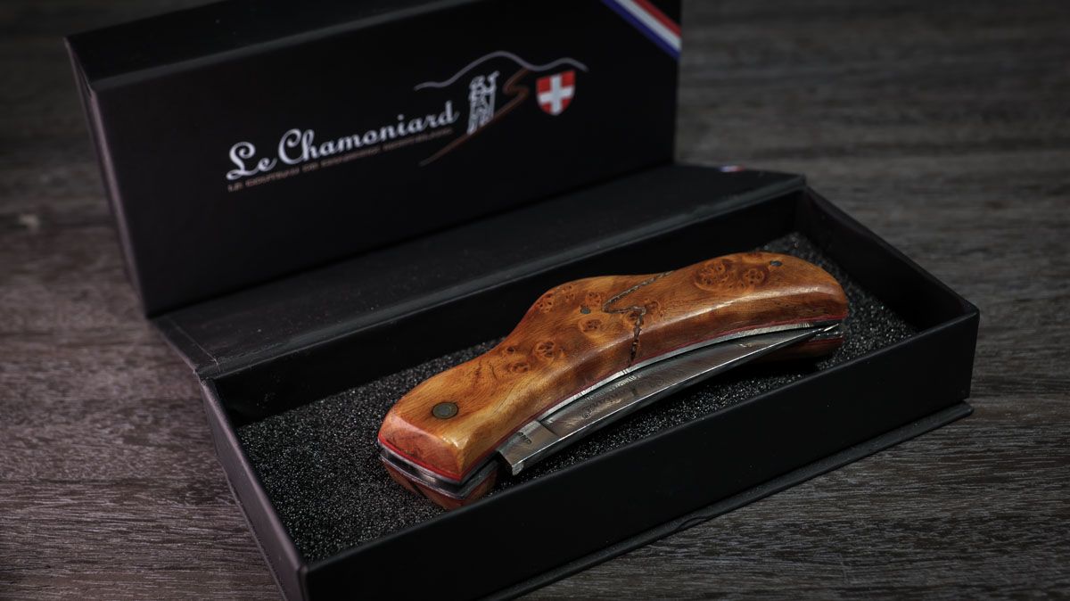 Couteau loupe d'arolle bois fossile le chamoniard