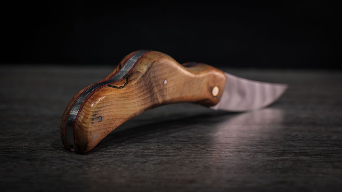 Couteau loupe d'arolle bois fossile le chamoniard
